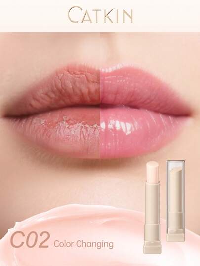 CATKIN Bálsamo labial hidratante y cambiante de color CATKIN - Brillo rosa natural o bálsamo claro y humectante para labios secos, hidratación duradera, cuidado de labios ligero C02