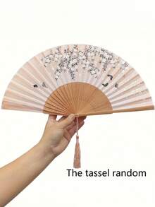 1 件复古手工竹制流苏折扇 - 优雅女士礼物、婚礼派对礼物、传统手持扇，适合汉服和夏季清凉 - 彩色 - 查看 4