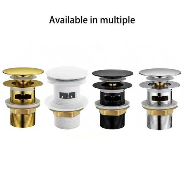 1pc Stainless Steel Pop-Up Sink Faucet With Drain Stopper, Hole-Style Drain, Baked Paint Finish, Suitable For Bathroom & Kitchen Drainage, Manual Operation, No Electricity Required (Matte Black, Electroplated Silver, Brushed Gold, White - 4 Color Options), Bathroom Sink Stainless Steel Pop-Up Drain, Washbasin Drain, Anti-Odor Bathroom Sink Drain