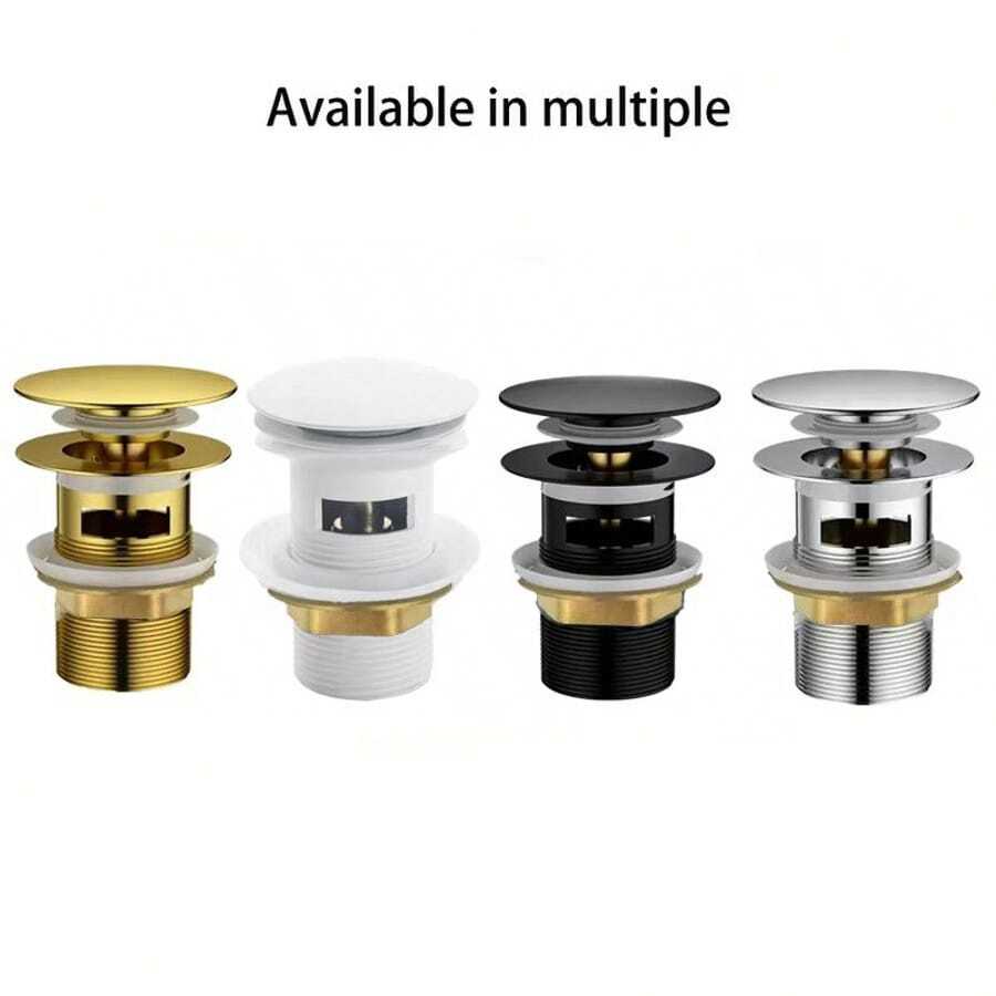 1pc Stainless Steel Pop-Up Sink Faucet With Drain Stopper, Hole-Style Drain, Baked Paint Finish, Suitable For Bathroom & Kitchen Drainage, Manual Operation, No Electricity Required (Matte Black, Electroplated Silver, Brushed Gold, White - 4 Color Options), Bathroom Sink Stainless Steel Pop-Up Drain, Washbasin Drain, Anti-Odor Bathroom Sink Drain Kitchen Items Kitchen Accessories Kitchen Tools - Multicolor - View 1