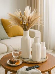 Minimalist Ribbed White Vases, 1/3pcs Decorative Faux Ceramic Look For Fall Home Decor, Modern Dried Flower Display, Great Gift For Living Room, Entryway, Dining Table Room Decor Flower Vase Glass Vase