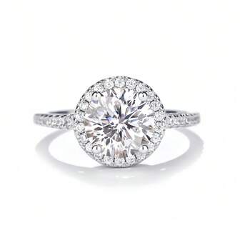 1 Piece 0.5/1/2 Carat Four Prong Round Moissanite Diamond Ladies Engagement Ring, D Color VVS1 Clarity Diamond Wedding Band, S925 Sterling Silver Plated 18K White Gold Wedding Band, Valentine's Day Gift, Anniversary Gift