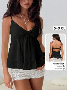 Sexy Twist Front Cutout Back Camisole, New Summer Design - Black - View 1