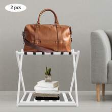 Foldable Luggage Rack, 2-Piece Bamboo Luggage Rack, Capable Of Carrying 35-40kg, Suitable For Short-Term Rental, 25.2 * 15.35 * 22.83 Inches - 白色 - 查看 1
