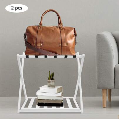 Foldable Luggage Rack, 2-Piece Bamboo Luggage Rack, Capable Of Carrying 35-40kg, Suitable For Short-Term Rental, 25.2 * 15.35 * 22.83 Inches