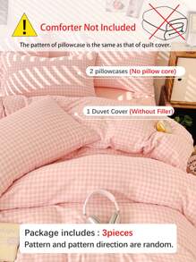3pcs Pastel Plaid Print Duvet Cover Set, Suitable For Girls & Students, Fresh & Petite, Super Soft & Cute, All Season, Microfiber Duvet Cover Bedding Set, Polyester, Fits Twin/Full/Queen Size Bed - Baby Pink - View 5