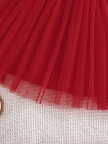 2 件套女孩生日派对礼物，时尚 3D 印花夹克和条纹蝴蝶结网眼吊带裙 - 紅色 - 查看 8