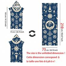 1pc Anchor Hook Rudder Print Hooded Poncho, Ultra-Soft Fiber Beach Blanket & Removable Hooded Beach Robe 2-In-1 With Buttons, Super Absorbent Towel, Suitable For Traveling, Swimming, Diving, Surfing, Yoga, Camping, Available In Multiple Sizes Back To School - Multicolor - View 13