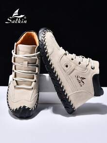 Salkin Herren handgenähte Modestiefel, einfach und stilvoll beige Schnürstiefel, geeignet für Outdoor-Wanderungen, Autofahren und den Alltag. Eine Must-Have Wahl für erfolgreiche Männer, mit bequemen Innensohlen, strapazierfähigen und rutschfesten Gummisohlen, in verschiedenen Farben und Größen erhältlich