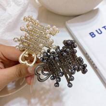 1pc Women's Fashion Alloy Rhinestone Ponytail Claw Clip, Metallic Pearl Rhinestone Hair Accessory, Claw Clips, Hair Claws, Clips For Hair, Hair Slide, Hair Barrettes