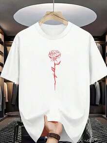 Camisa estampa rosa 100% algodão feminina e masculina moda verão manga curta Dia dos Pais - Branco - Visão 1
