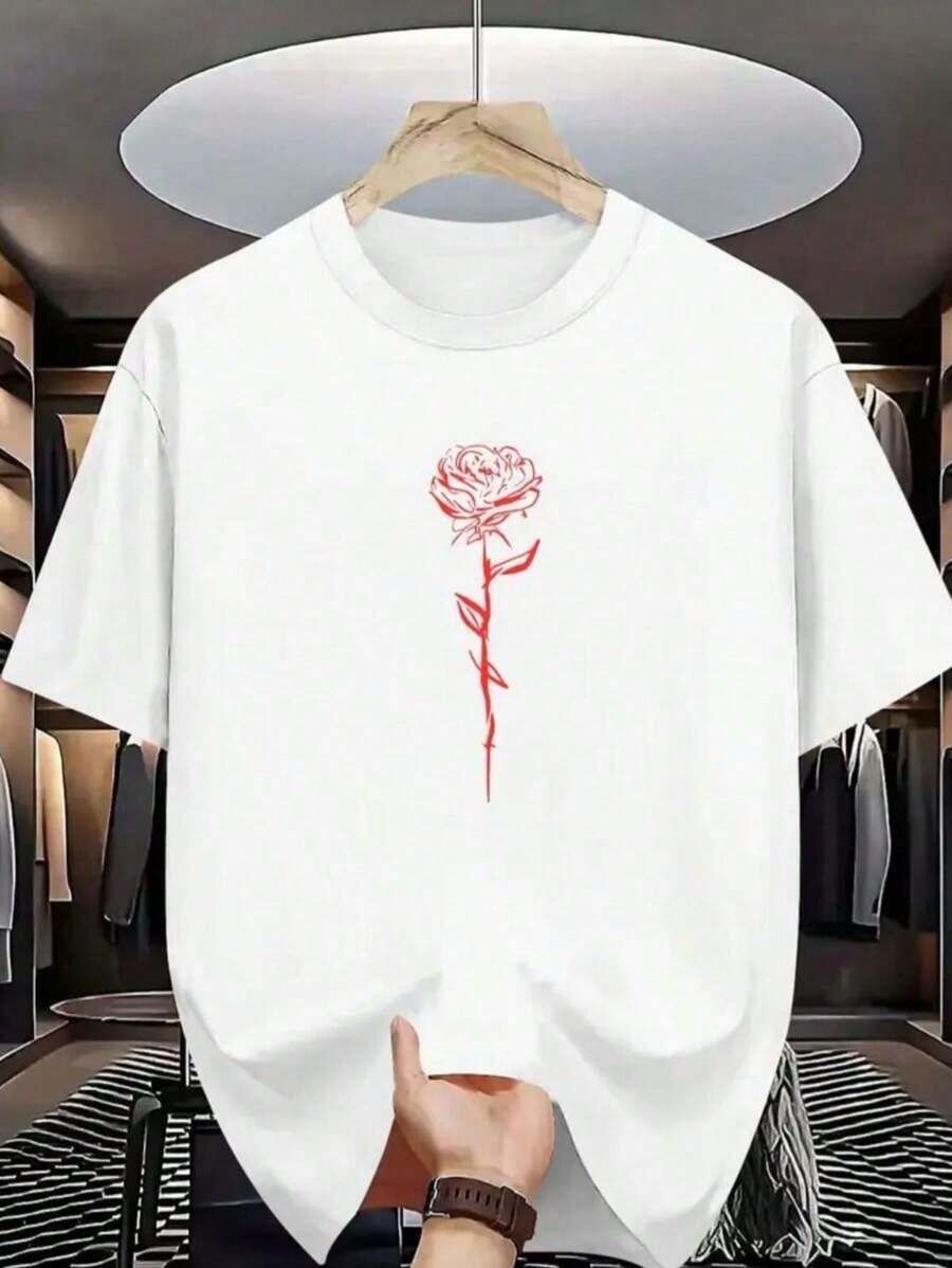 Camisa estampa rosa 100% algodão feminina e masculina moda verão manga curta Dia dos Pais - Branco - Visão 1