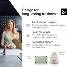 LARS NYSØM Bread Box I Metal Box With Linen Bag For Long Lasting Freshness I Bread Bin With Bamboo Lid Usable As Cutting Board I 13.4x7.3x5.3In (Sage Green) - Almond Beige - 查看 9