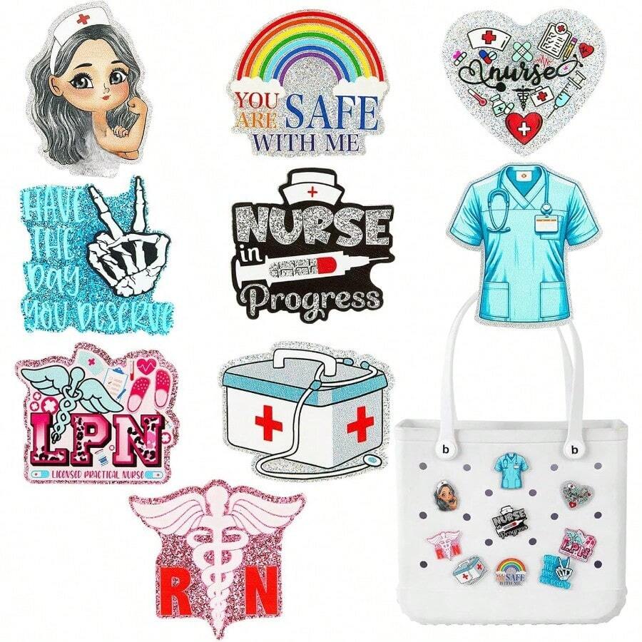 MultiPocket Bag Inserts For Tote Bags Lightweight Nylon Bag Inserts For Travel Hard Shell Bag InserNurse Charms For Bogg Bags Insert Accessories Decoration Fits For Simply Southern Rubber Beach Totes Luxury Felt Bag Inserts For Designer Bags - Đen2 - Xem 1