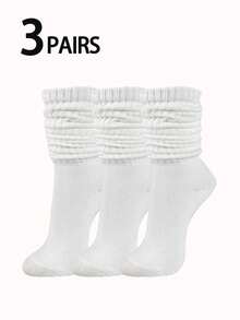 1/3/5/10 双白色中筒袜，休闲袜，温暖舒适，透气，适合返校季、秋冬、秋季 - 白色 - 查看 5