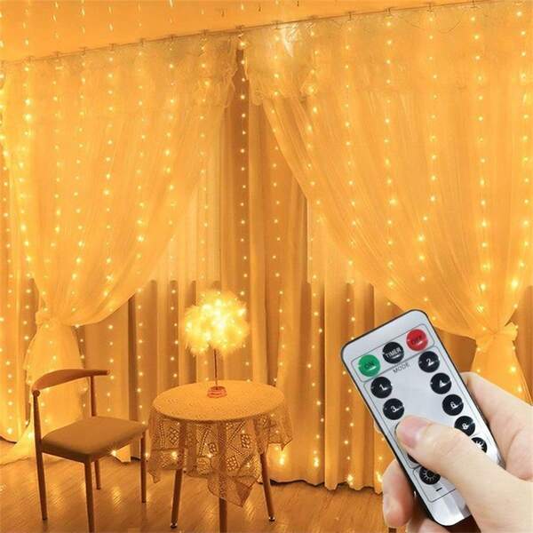 USB Powered LED Curtain Lights - 600/300/200/100 LEDs, 8 Lighting Modes Remote Control, Suitable For Christmas, Halloween, New Year, Valentine's Day, Wedding, Birthday, Party Decoration