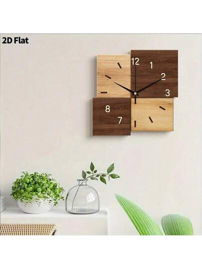2D Flat, 1pc Creative Log Art ative Wand Clock, Super Silent Quartz Movement, No Ticking Sound, Klok Living Room, Bedroom, Office, Kitchen Cafe, Perfect Home ations Room view 9