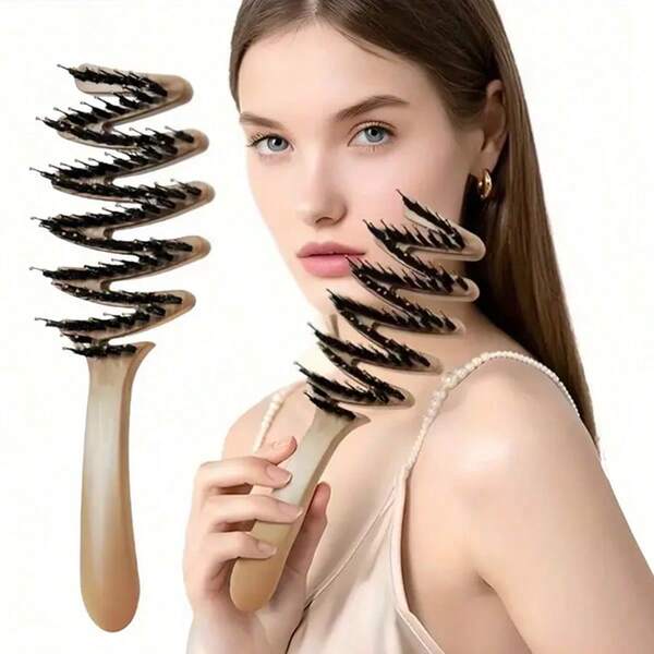 Lightning Pig Bristle Puff Comb, Long Handle Fluffy Hair Brush Massage Comb, Anti-Static, Creates Smooth And Voluminous Hair, Durable ABS Plastic Handle, Suitable For Men And Women, Beauty, Hair Styling Kit, Hair Tool Kit
