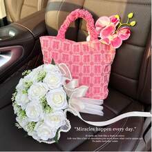 1 件满天星玫瑰新娘婚礼花束、白色新娘花束、婚礼人造花束、伴娘花束（配丝带）、情人节、装饰珍珠蕾丝网玫瑰花束 - 彩色 - 查看 7