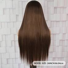 13X4 Long Straight 26 Inch Brown Lace Front Wig Lace Front Synthetic Wig Pre-Plucked Hairline Halloween Wigs Heat Resistant Fiber Hair Silky Straight Wig For Women Cosplay Party Daily Use - 棕色 - 查看 3