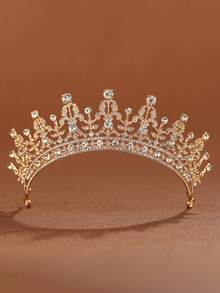 1pc Glamorous Zirconia Baroque Crown Bridal Headband, Wedding Crown For Girls Princess Crystal Tiara, Suitable For Flower Girl Costume, Birthday Party, Stage Performance Jewelry