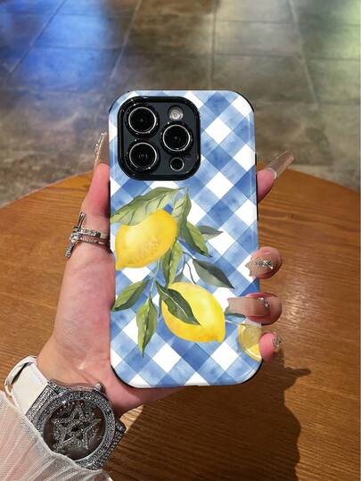 כיסוי טלפון היברידי רך ועמיד בפני זעזועים עם פסים מינימליסטיים ודוגמאות לימון אחד, תואם ל-Apple 11/12/13/14/15/16/16 פלוס/16 פרו/16 פרו מקס