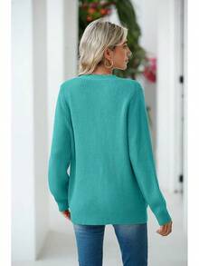 Women Chunky Knit Cardigan Sweater Long Sleeve Button Up Cardigan With Pocket Sweater Coat Fall And Winter, Fashionable Knitwear SLK8 - 藍綠色 - 查看 8