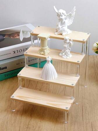 1 件亚克力木质多层货架展示架，适用于化妆品香水娃娃收藏收纳架纸杯蛋糕架甜点糖果工艺品小雕像展示架收纳架桌面装饰