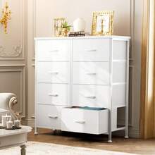 Dresser For Bedroom With 8 Drawers Tall Dresser & Chest Of Drawers Fabric Dresser With Wood Top And Sturdy Steel Frame - 白色 - 查看 8