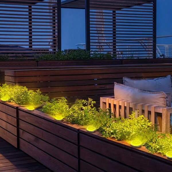 4pcs/6pcs/8pcs Solar Powered Mini Stainless Steel Warm Light 8 LED Ground Stake Lights, Outdoor Landscape, Path, Lawn, Garden Decor Lighting