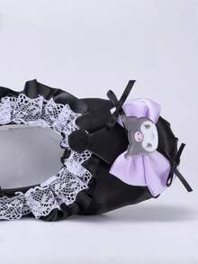 Sanrio 一双新款儿童Kuromi舞蹈鞋，鞋底柔软，防滑，适合练习。女童Kuromi芭蕾舞鞋，时尚舒适。单一款式女童表演鞋，适合室内舞蹈表演和聚会。 - 黑色 - 查看 3