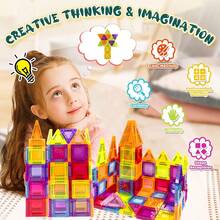 Bloques de construcción magnéticos de tamaño mini, juego de construcción magnética de 60/100/130 piezas, bloques magnéticos, juguetes de apilamiento 3D STEM, juguetes con imanes y juguetes de construcción con imanes para niños y niñas de 3+ años - Multicolor - Ver 6