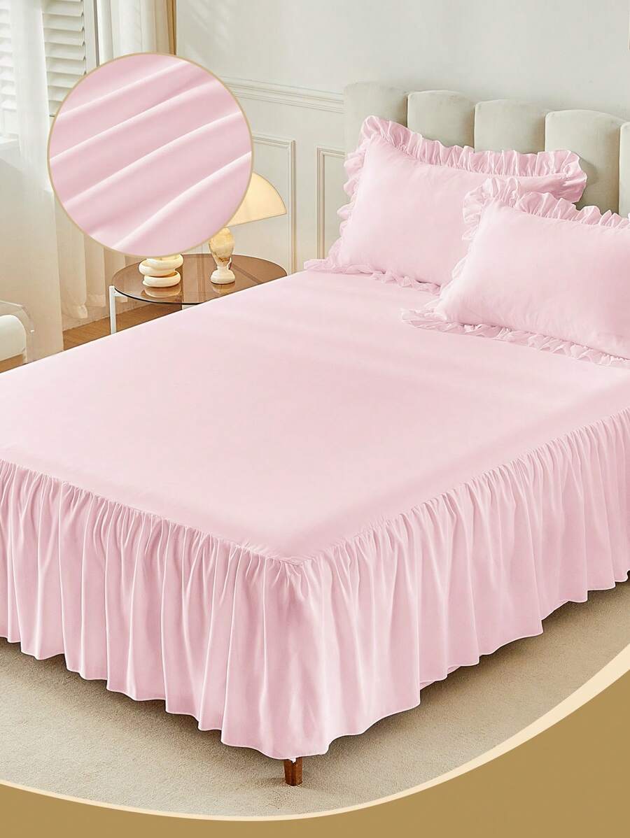 1件纯色床裙，床上用品，粉色床罩，柔软透气，舒适家纺，现代风格，丝滑奢华面料，呵护秀发和肌肤，睡眠舒适，适用于单人床、双人床、特大号床、大号床等各种尺寸的床，可机洗，防尘床罩，不含枕头和枕套