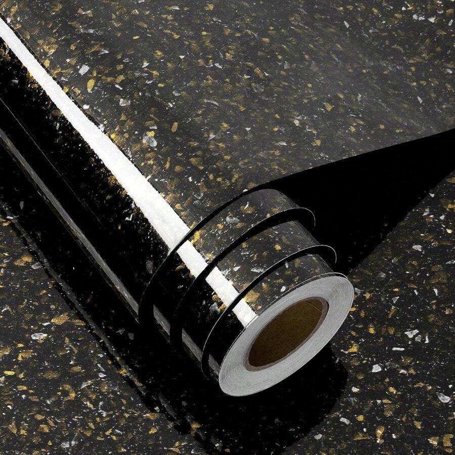 Black And Gold Granite Contact Paper For Countertops Peel And Stick Countertop Covers Waterproof Removable Marble Wallpaper For Kitchen Bathroom Counter Tops Desk Cabinets Vinyl Wrap 12"X200" - 金黑 - 查看 1