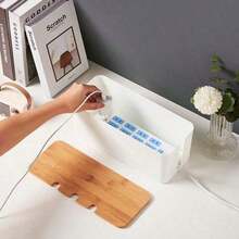 QINBEIYOU 1pc Large Size Cable Management Box - Wooden Style Cable Storage Box Suitable For TV Cords, Computer Cables, USB Hubs And Power Cords Under Office Desk - Made Of ABS Plastic