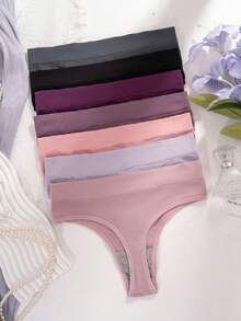 7pcs/Pack Women's Sexy Low Waist Ruffle Trim Hollow Out Seamless Breathable Thong Panties - Multicolor - View 5