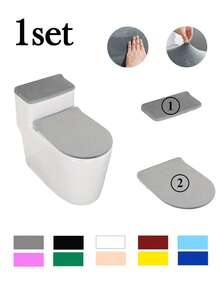 1 Set Luxury Silver Fox Plush Toilet Seat Cover, Toilet Lid Cover And Tank Cover, Machine Washable Solid Color Bathroom Decor, Adjustable Backing Fits Most Round And Oval Toilets, All Season Use | Silver Fox Toilet Set | Toilet Decor Accessories, Durable And Easy To Clean - White - View 2