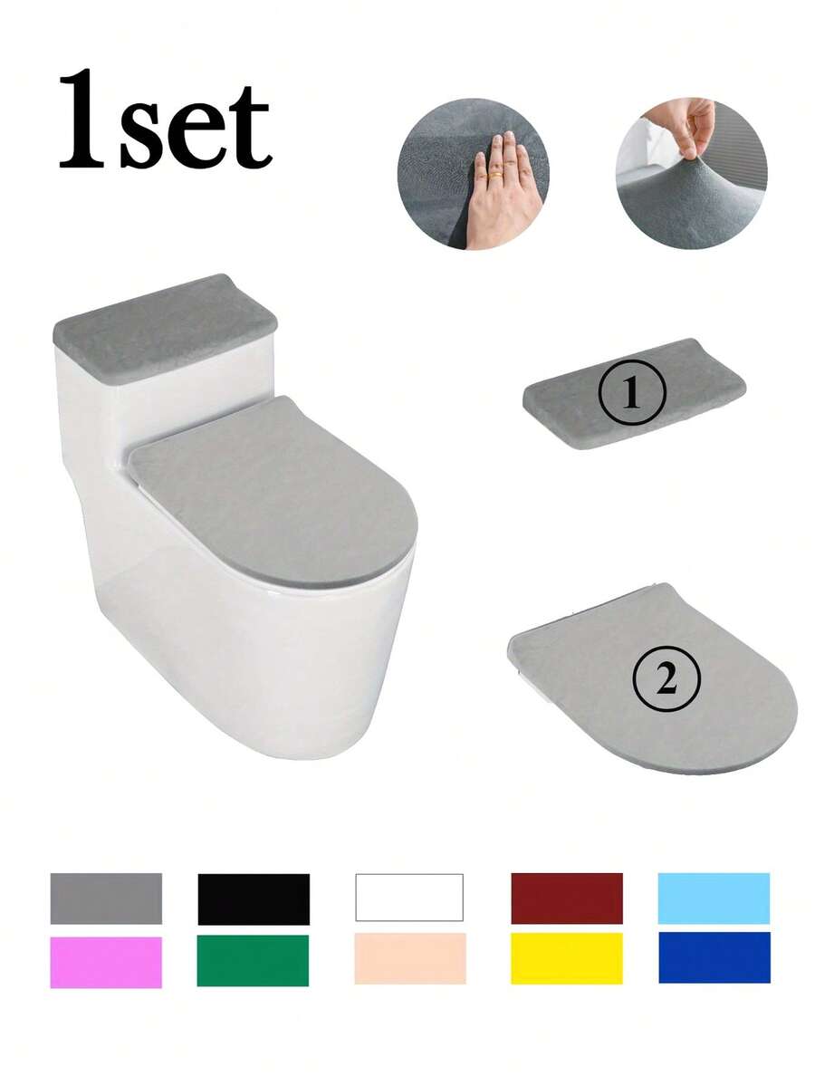 1 Set Luxury Silver Fox Plush Toilet Seat Cover, Toilet Lid Cover And Tank Cover, Machine Washable Solid Color Bathroom Decor, Adjustable Backing Fits Most Round And Oval Toilets, All Season Use | Silver Fox Toilet Set | Toilet Decor Accessories, Durable And Easy To Clean