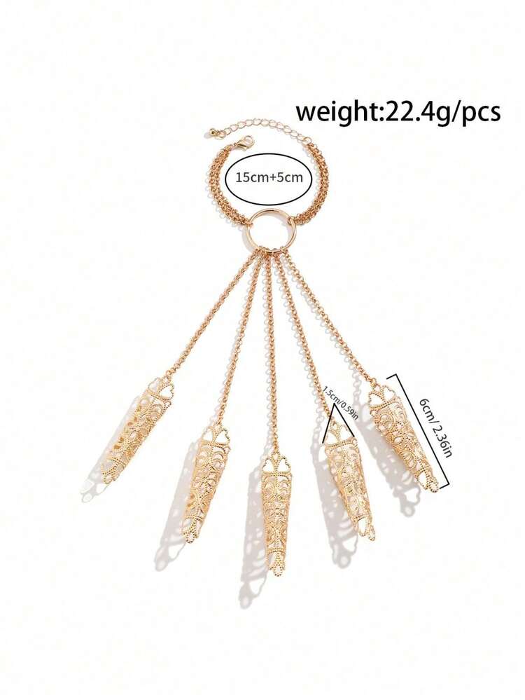 1pc Carnival Halloween Goth Finger Bracelet Punk Ghost Hand Back Chain Jewelry Cone Nail Chain Ring Bracelet - A - View 8