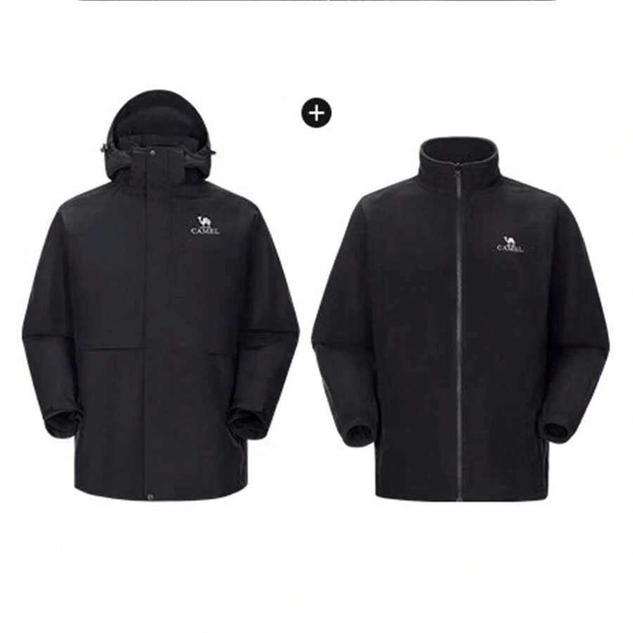 CAMEL CROWN Outdoor Cold-Resistant Three-Proof Jacket Men's Rain-Level Waterproof Three-In-One Two Pieces Set Hiking And Mountaineering - Phantom Black - View 1