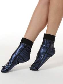 1 Pair, 2026 New PU Material Sports Shoe Covers, Sweat-Proof, Heat-Retaining, Anti-Cracking, Moisturizing Coating, Absorbent And Breathable, Suitable For Sports And Home Use - Blue - View 5