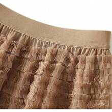 Women's A-Line Fairy Patterned Elastic Waist Ruffle Tulle Layered Midi Skirt - Tutu B Khaki - View 2