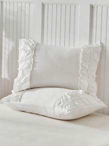 2/3pcs White Duvet Cover Set, Shabby Chic Bedding Set Soft Breathable Washed Microfiber Ruffle Duvet Cover Cute Comforter Cover Girls Women (1 Duvet+ 1/2 Pillowcases) - White - View 7