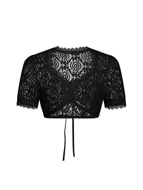 ii Blusa de mujer tipo dirndl con encaje negro, disfraz tradicional bávaro de Oktoberfest, para Halloween