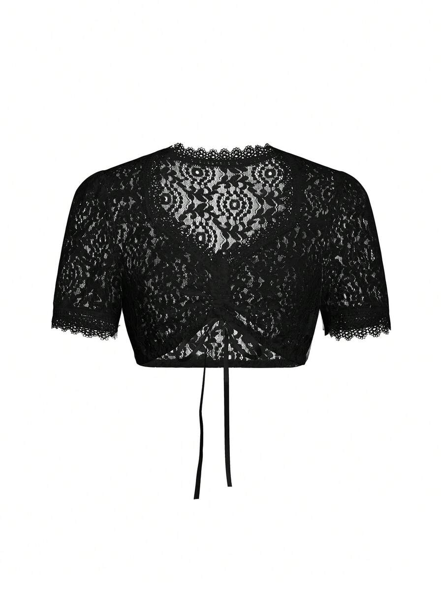 ii Blusa tradicional bávara de encaje negro de mujer, adecuada para Halloween - Negro - Ver 1