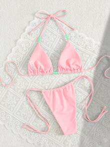 Bộ bikini hai mảnh màu vàng gợi cảm và thời trang dành cho nữ, thích hợp cho kỳ nghỉ hè ở bãi biển. - Hồng - Xem 4