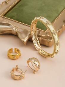 Gold Three-piece Bracelet + Earrings + Ring
