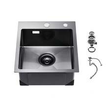 40cm Kitchen Sink Workstation, 304 Stainless Steel Top Mount Sinks, Drop-In Single Bowl Farmhouse Basin With Accessories, Household Dishwasher Sinks For RV, Prep Kitchen, And Bar (Black) - Black - View 8