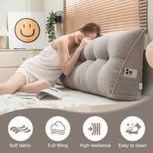 Triangular Headboard Pillow Daybed Wedge Pillow With Side Pockets, Bed Rest Reading Pillow With Removable & Washable Cover, Bed Gap Filler, Bolster Backrest Support Cushion For Twin/Queen/King Beds