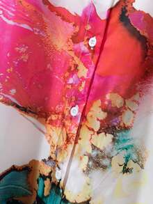 Áo sơ mi nữ cỡ lớn in kỹ thuật số toàn thân, cài cúc, thích hợp mặc mùa xuân/hè, màu trắng. - trắng - Xem 6